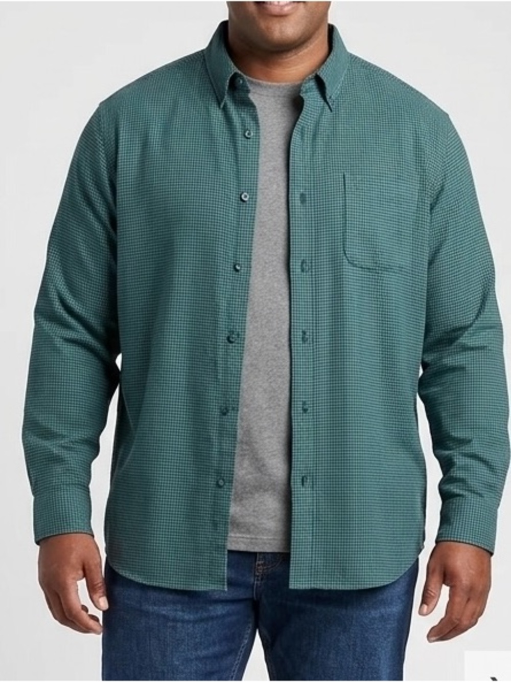 L.L. Bean Wicked Good Flannel Shirt Green Blue Houndstooth Button Down Cotton